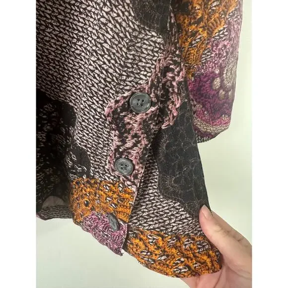 John Mark Artsy Tunic Top Shirt L Floral Boho Button Art to Wear Flowy Relax D22 - Picture 3 of 8